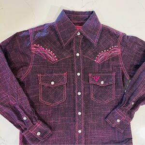 Cowgirl Hardware Girl’s XS Western Long Sleeve Shirt With Sparkly Snaps